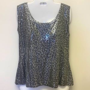 ST. JOHN Silver Sequence Sleeveless Top - large - new condition